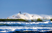 Big Waves, Ocean Spray, Pelicans & Lighthouse